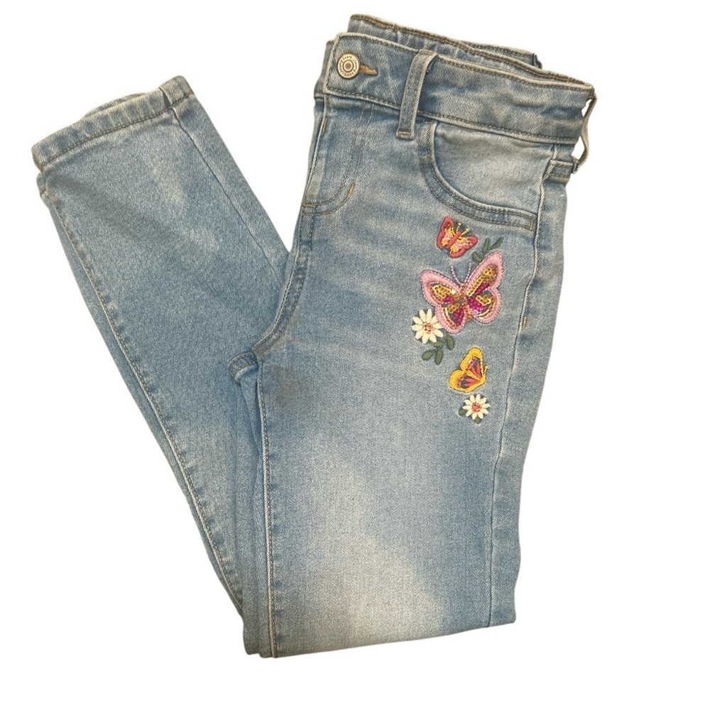 JUMPING BEANS Kids adjustable waist Light Blue Jeans with Butterfly Embroidery